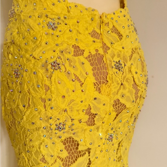 Jovani Yellow Lace Maxi Dress - Picture 5 of 11